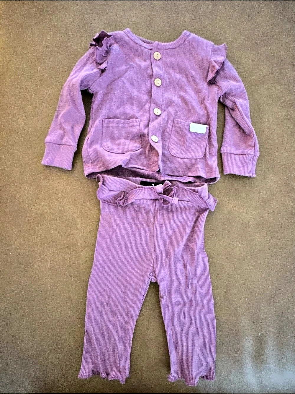 7 For All Mankind Pink Ribbed Cardigan & Pants Set